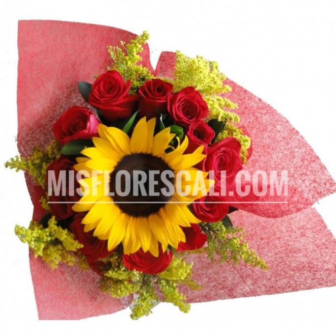 Bouquet De Girasol Con Rosas Ref #121 | Mis Flores Cali